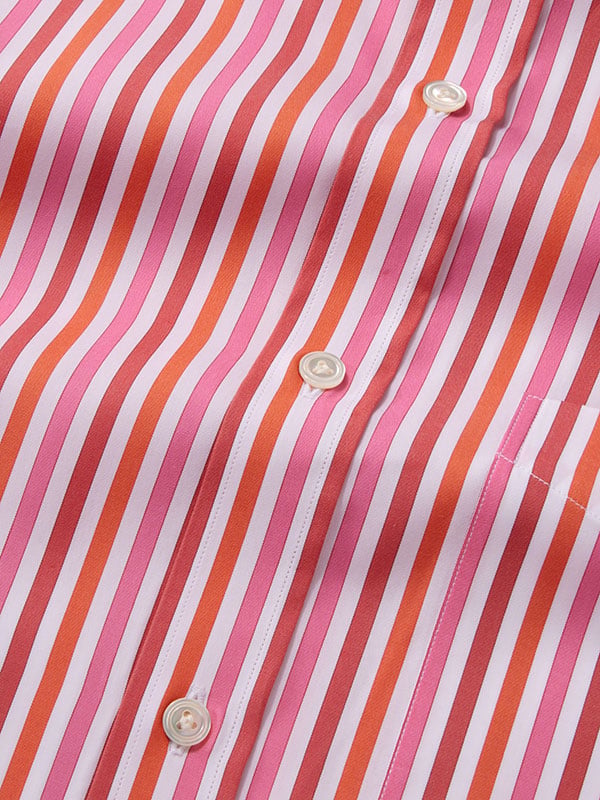 Vivace Red Striped Full Sleeve Single Cuff Classic Fit Semi Formal Silk Touch Egyptian Giza Cotton Shirt