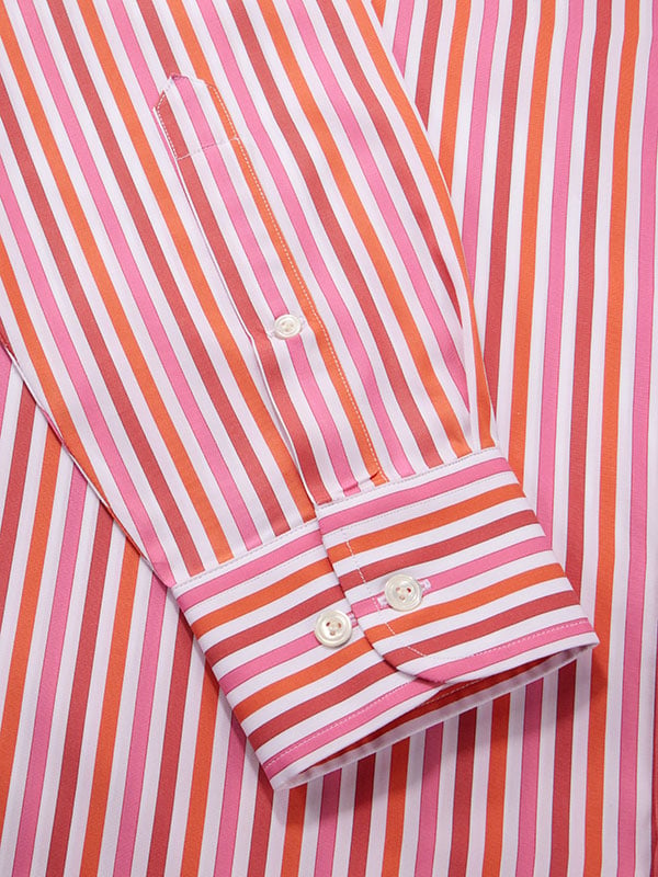 Vivace Red Striped Full Sleeve Single Cuff Classic Fit Semi Formal Silk Touch Egyptian Giza Cotton Shirt
