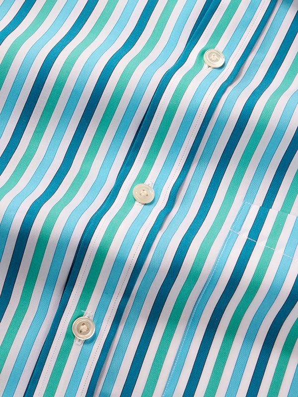 Vivace Turquoise Striped Full Sleeve Single Cuff Classic Fit Semi Formal Silk Touch Egyptian Giza Cotton Shirt