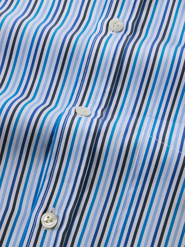 Vivace Blue Striped Full Sleeve Single Cuff Classic Fit Semi Formal Silk Touch Egyptian Giza Cotton Shirt