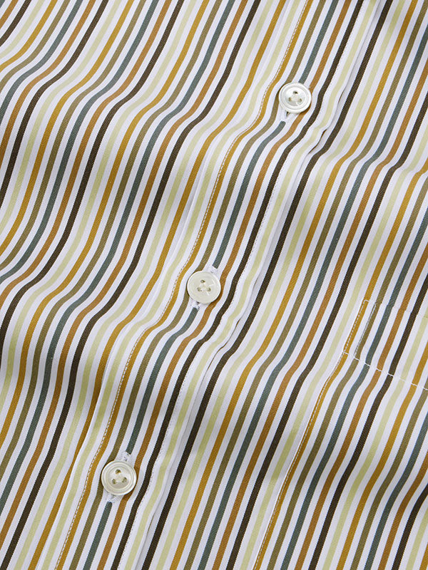 Vivace Brown Striped Full Sleeve Single Cuff Classic Fit Semi Formal Silk Touch Egyptian Giza Cotton Shirt