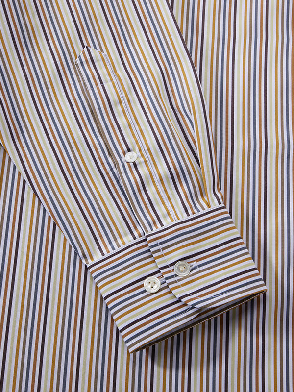 Vivace Brown Striped Full Sleeve Single Cuff Classic Fit Semi Formal Silk Touch Egyptian Giza Cotton Shirt