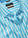 Vivace Aqua Striped Full Sleeve Single Cuff Tailored Fit Semi Formal Silk Touch Egyptian Giza Cotton Shirt