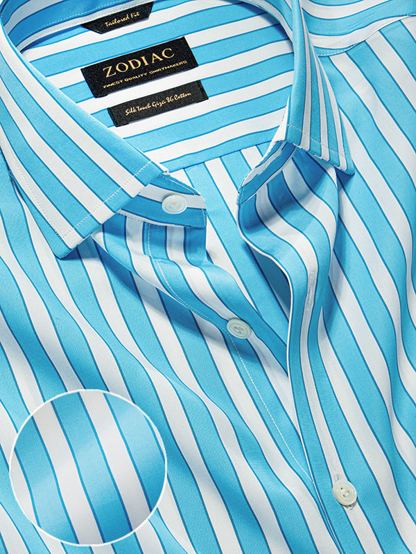 Vivace Aqua Striped Full Sleeve Single Cuff Tailored Fit Semi Formal Silk Touch Egyptian Giza Cotton Shirt