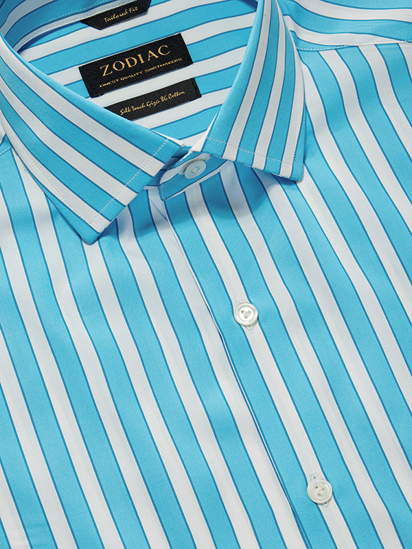 Vivace Aqua Striped Full Sleeve Single Cuff Tailored Fit Semi Formal Silk Touch Egyptian Giza Cotton Shirt