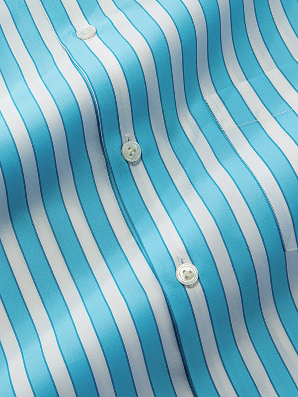 Vivace Aqua Striped Full Sleeve Single Cuff Tailored Fit Semi Formal Silk Touch Egyptian Giza Cotton Shirt