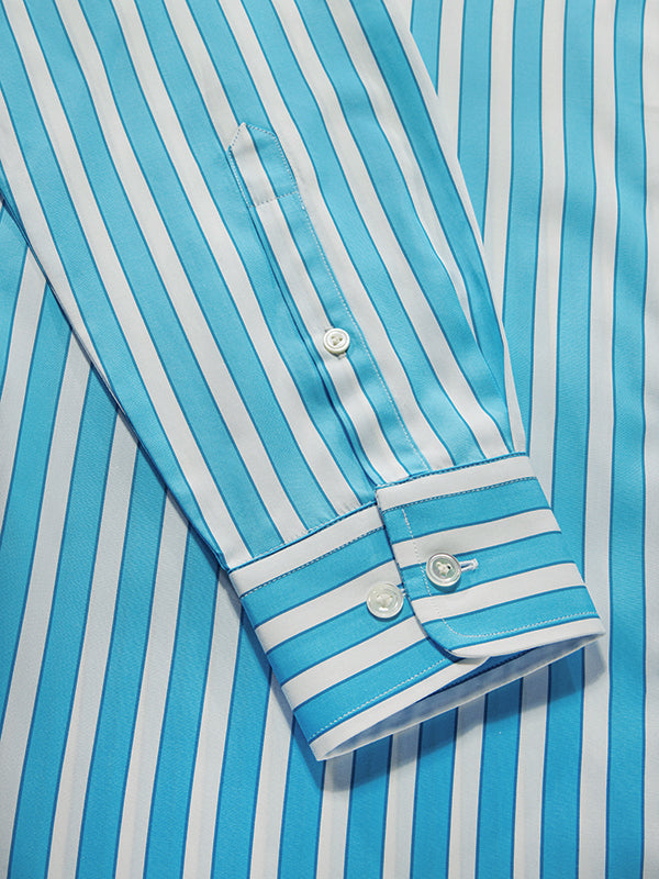 Vivace Aqua Striped Full Sleeve Single Cuff Tailored Fit Semi Formal Silk Touch Egyptian Giza Cotton Shirt