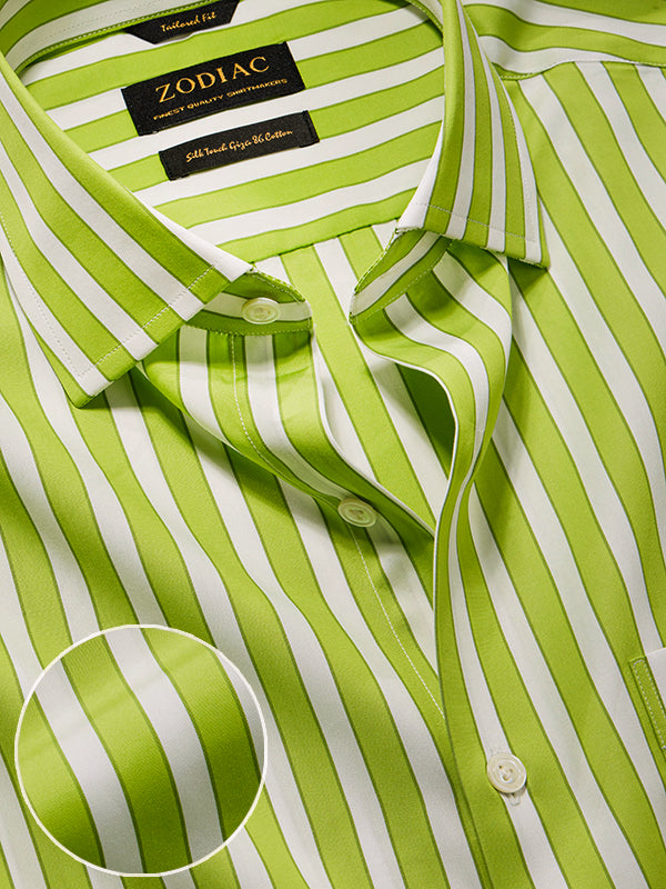 Vivace Lime Striped Full Sleeve Single Cuff Tailored Fit Semi Formal Silk Touch Egyptian Giza Cotton Shirt
