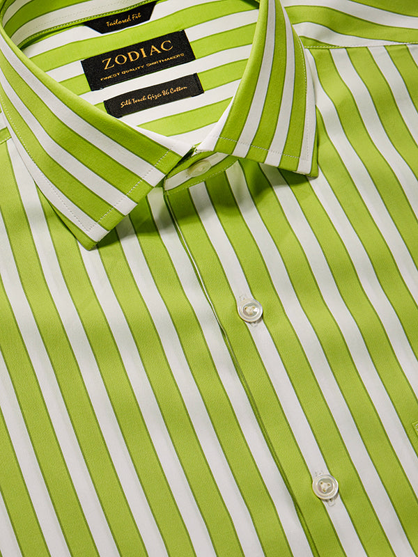 Vivace Lime Striped Full Sleeve Single Cuff Tailored Fit Semi Formal Silk Touch Egyptian Giza Cotton Shirt