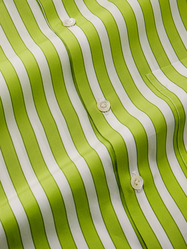 Vivace Lime Striped Full Sleeve Single Cuff Tailored Fit Semi Formal Silk Touch Egyptian Giza Cotton Shirt