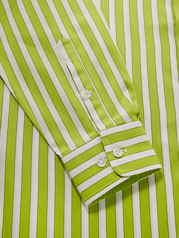 Vivace Lime Striped Full Sleeve Single Cuff Tailored Fit Semi Formal Silk Touch Egyptian Giza Cotton Shirt