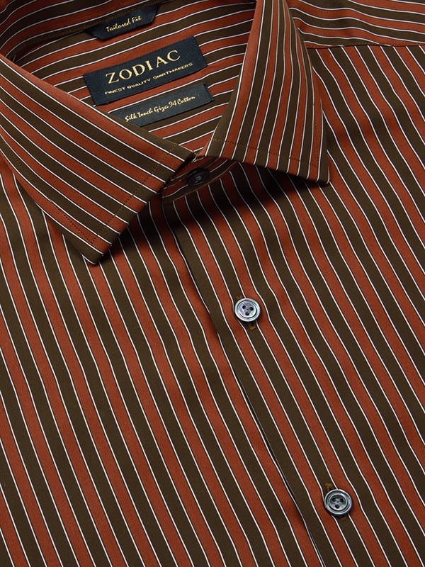 Vivace Maroon Striped Full Sleeve Single Cuff Tailored Fit Semi Formal Egyptian Giza Silk Touch Cotton Shirt