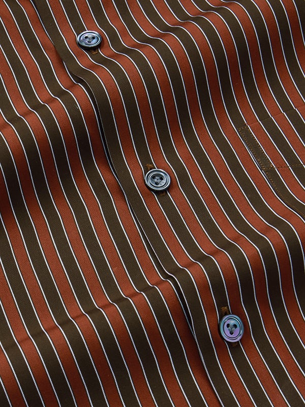 Vivace Maroon Striped Full Sleeve Single Cuff Tailored Fit Semi Formal Egyptian Giza Silk Touch Cotton Shirt