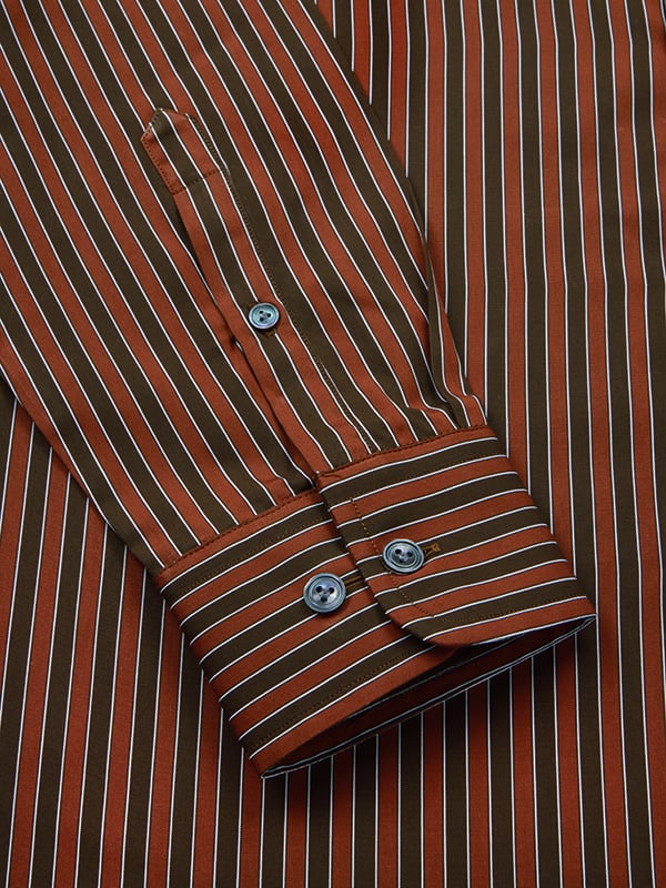 Vivace Maroon Striped Full Sleeve Single Cuff Tailored Fit Semi Formal Egyptian Giza Silk Touch Cotton Shirt