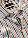 Vivace Camel Striped Full Sleeve Single Cuff Tailored Fit Semi Formal Silk Touch Egyptian Giza Cotton Shirt