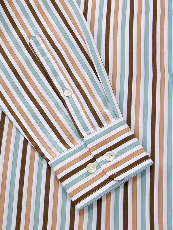 Vivace Camel Striped Full Sleeve Single Cuff Tailored Fit Semi Formal Silk Touch Egyptian Giza Cotton Shirt