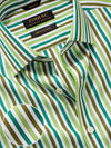Vivace Green Striped Full Sleeve Single Cuff Tailored Fit Semi Formal Silk Touch Egyptian Giza Cotton Shirt