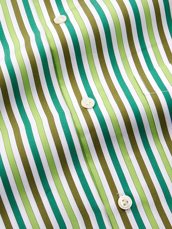 Vivace Green Striped Full Sleeve Single Cuff Tailored Fit Semi Formal Silk Touch Egyptian Giza Cotton Shirt