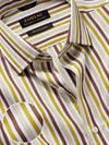 Vivace Olive Striped Full Sleeve Single Cuff Tailored Fit Semi Formal Silk Touch Egyptian Giza Cotton Shirt