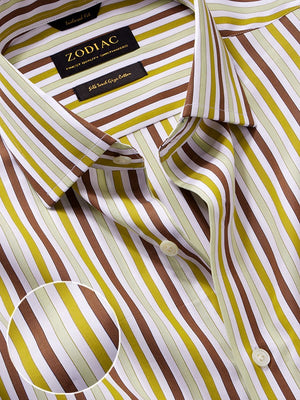 Buy Vivace Olive Striped Full Sleeve Single Cuff Tailored Fit Semi