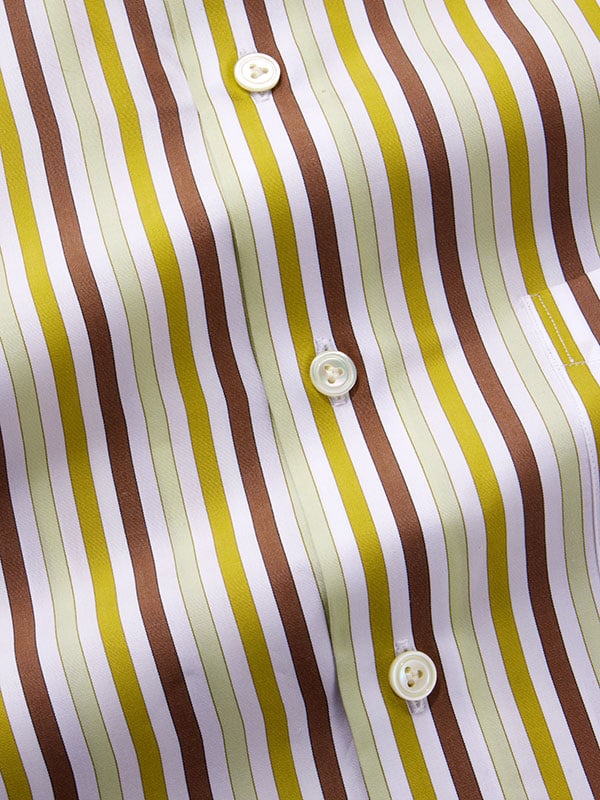 Vivace Olive Striped Full Sleeve Single Cuff Tailored Fit Semi Formal Silk Touch Egyptian Giza Cotton Shirt