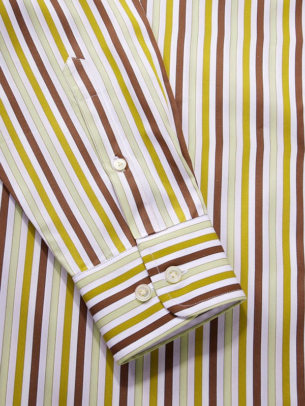Vivace Olive Striped Full Sleeve Single Cuff Tailored Fit Semi Formal Silk Touch Egyptian Giza Cotton Shirt
