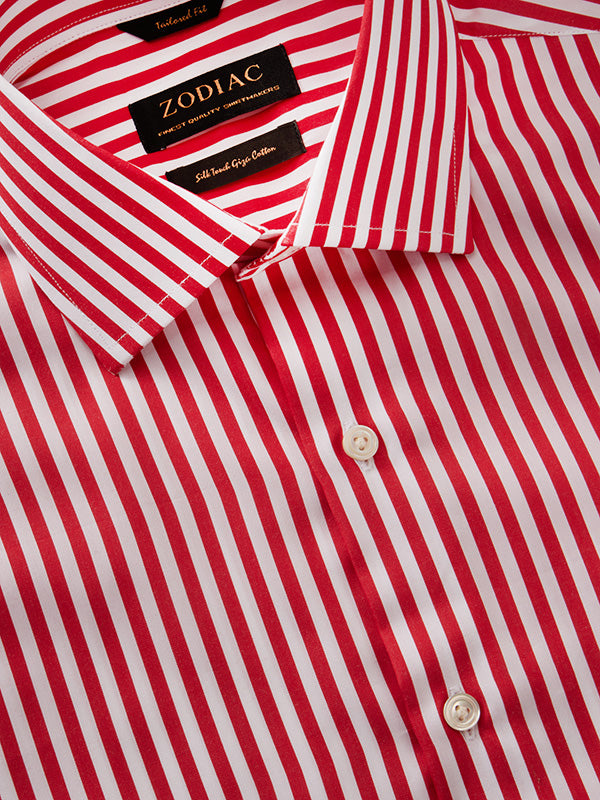 Vivace Red Striped Full Sleeve Single Cuff Tailored Fit Semi Formal Silk Touch Egyptian Giza Cotton Without Pocket Shirt