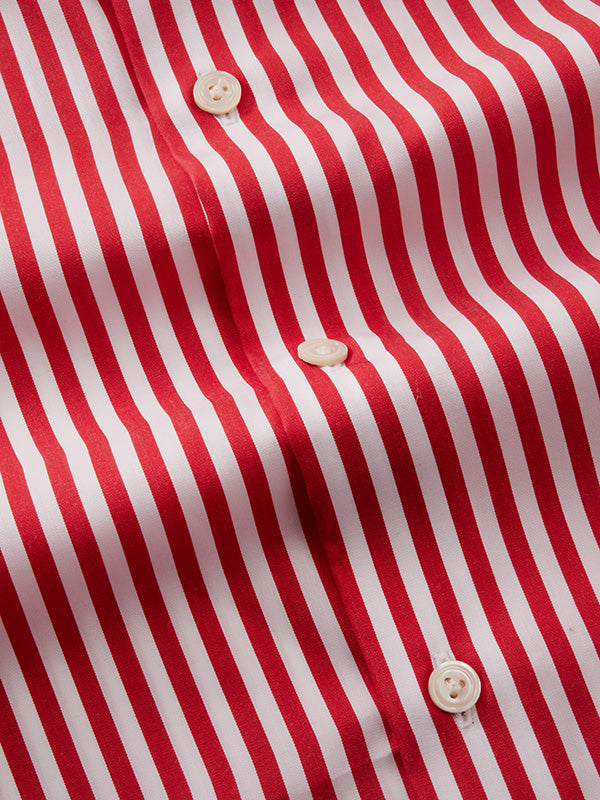 Vivace Red Striped Full Sleeve Single Cuff Tailored Fit Semi Formal Silk Touch Egyptian Giza Cotton Without Pocket Shirt