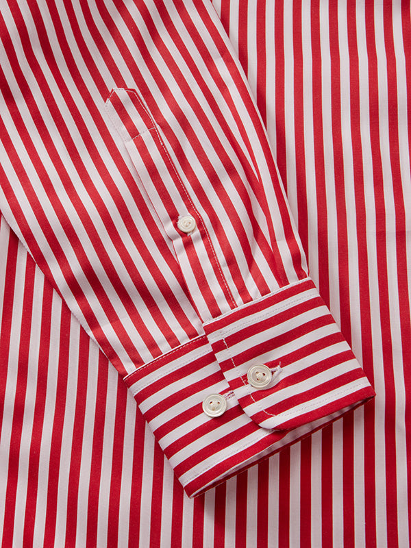 Vivace Red Striped Full Sleeve Single Cuff Tailored Fit Semi Formal Silk Touch Egyptian Giza Cotton Without Pocket Shirt