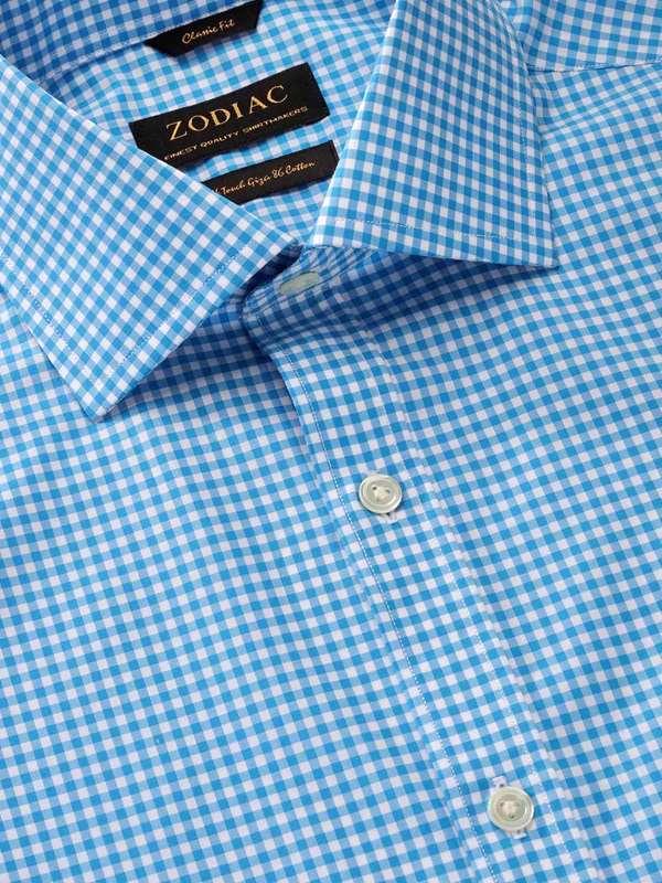 Vivace Blue Check Full Sleeve Single Cuff Classic Fit Semi Formal Silk Touch Egyptian Giza Cotton Shirt