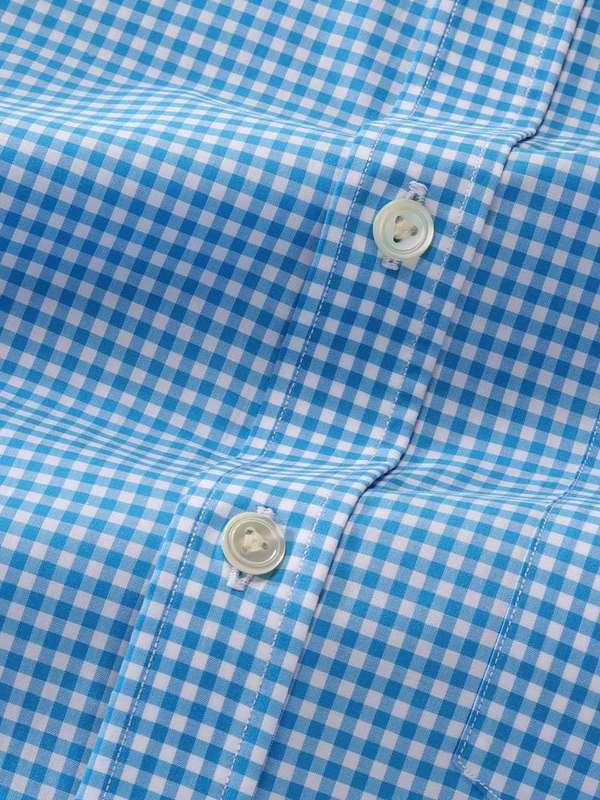 Vivace Blue Check Full Sleeve Single Cuff Classic Fit Semi Formal Silk Touch Egyptian Giza Cotton Shirt