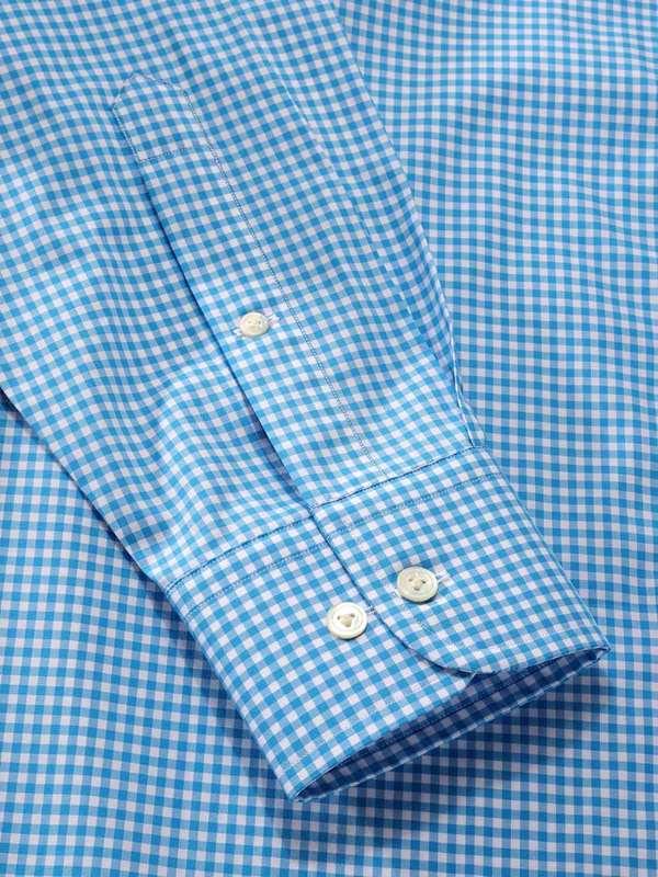 Vivace Blue Check Full Sleeve Single Cuff Classic Fit Semi Formal Silk Touch Egyptian Giza Cotton Shirt