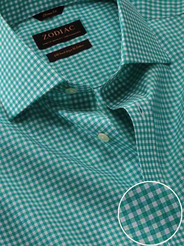 Vivace Green Check Full Sleeve Single Cuff Classic Fit Semi Formal Silk Touch Egyptian Giza Cotton Shirt