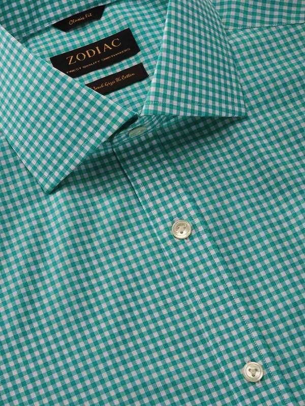 Vivace Green Check Full Sleeve Single Cuff Classic Fit Semi Formal Silk Touch Egyptian Giza Cotton Shirt