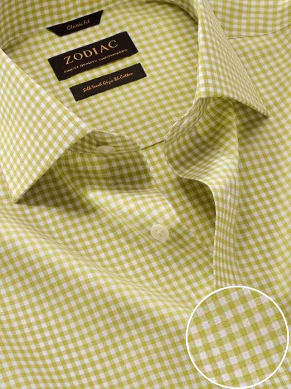 Vivace Lime Check Full Sleeve Single Cuff Classic Fit Semi Formal Silk Touch Egyptian Giza Cotton Shirt