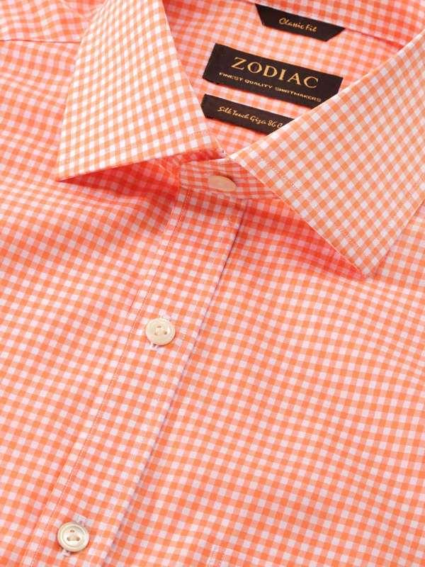 Vivace Orange Check Full Sleeve Single Cuff Classic Fit Semi Formal Silk Touch Egyptian Giza Cotton Shirt