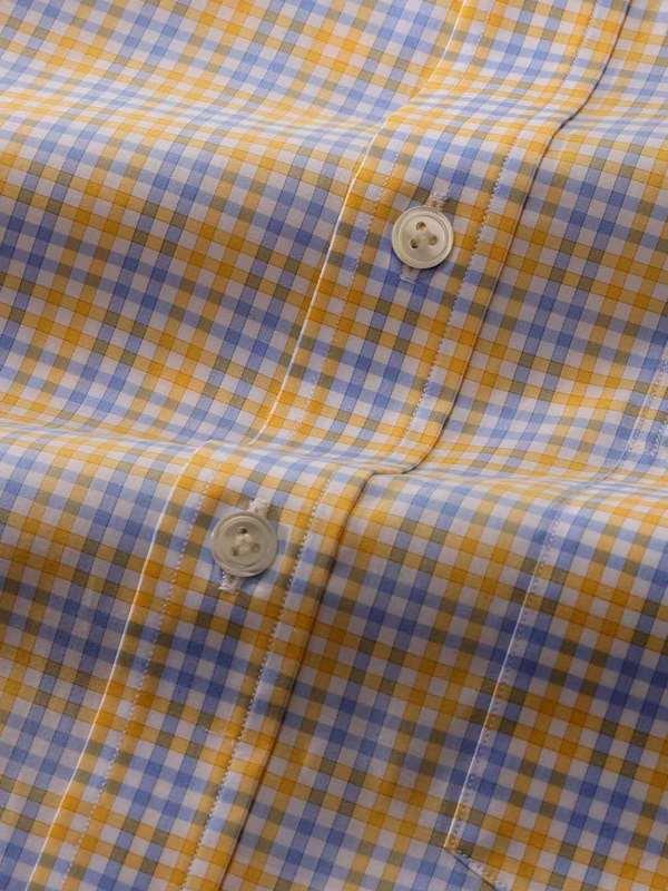 Vivace Yellow Check Full Sleeve Single Cuff Classic Fit Semi Formal Silk Touch Egyptian Giza Cotton Shirt