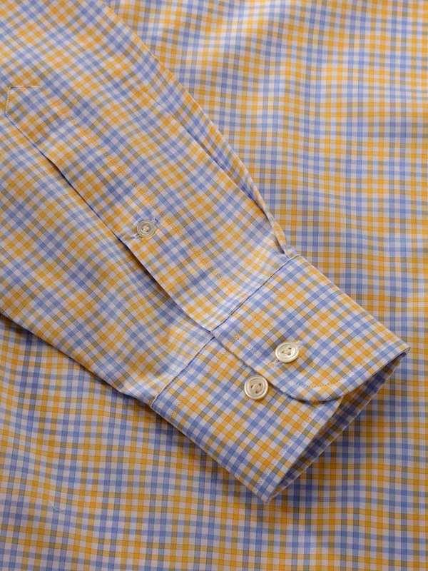 Vivace Yellow Check Full Sleeve Single Cuff Classic Fit Semi Formal Silk Touch Egyptian Giza Cotton Shirt