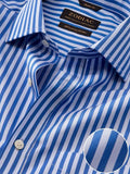 Vivace Blue Striped Full Sleeve Single Cuff Classic Fit Semi Formal Silk Touch Egyptian Giza Cotton Shirt
