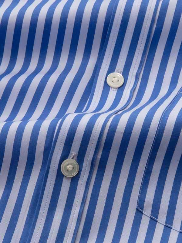 Vivace Blue Striped Full Sleeve Single Cuff Classic Fit Semi Formal Silk Touch Egyptian Giza Cotton Shirt