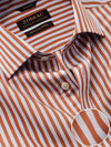 Vivace Rust Striped Full Sleeve Single Cuff Classic Fit Semi Formal Silk Touch Egyptian Giza Cotton Shirt