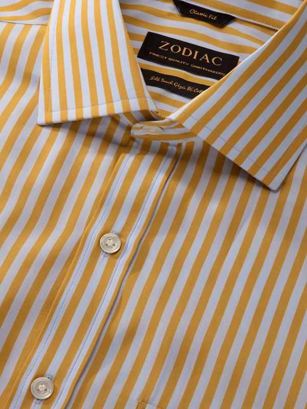 Vivace Yellow Striped Full Sleeve Single Cuff Classic Fit Semi Formal Silk Touch Egyptian Giza Cotton Shirt