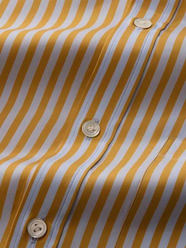 Vivace Yellow Striped Full Sleeve Single Cuff Classic Fit Semi Formal Silk Touch Egyptian Giza Cotton Shirt