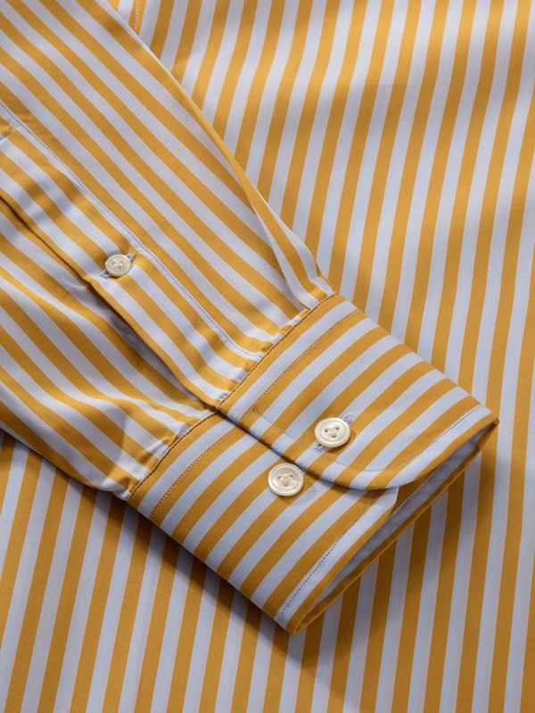 Vivace Yellow Striped Full Sleeve Single Cuff Classic Fit Semi Formal Silk Touch Egyptian Giza Cotton Shirt