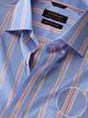 Vivace Blue Striped Half Sleeve Classic Fit Semi Formal Silk Touch Egyptian Giza Cotton Shirt