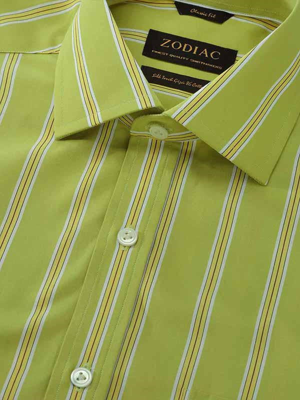 Vivace Lime Striped Half Sleeve Classic Fit Semi Formal Silk Touch Egyptian Giza Cotton Shirt