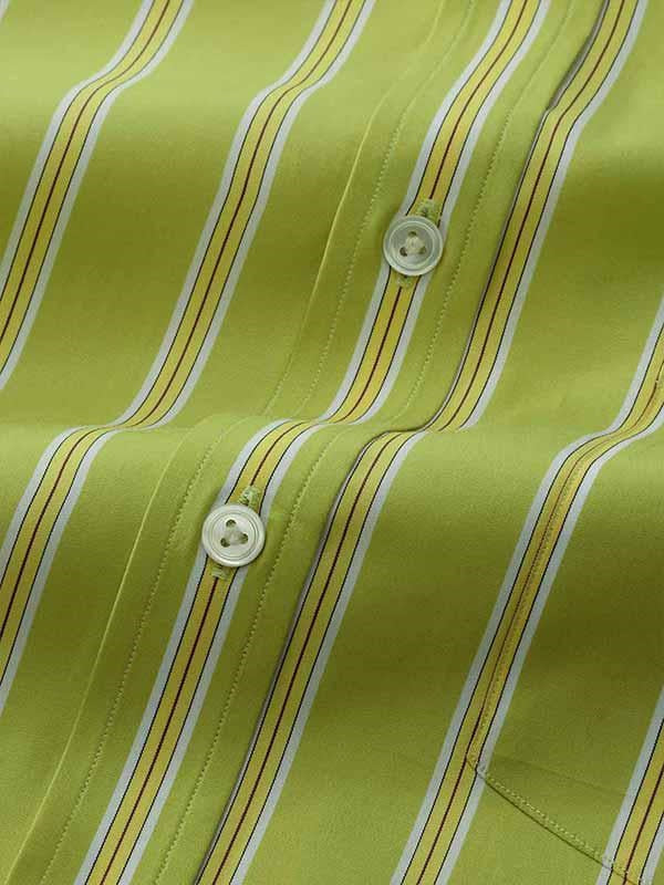 Vivace Lime Striped Half Sleeve Classic Fit Semi Formal Silk Touch Egyptian Giza Cotton Shirt