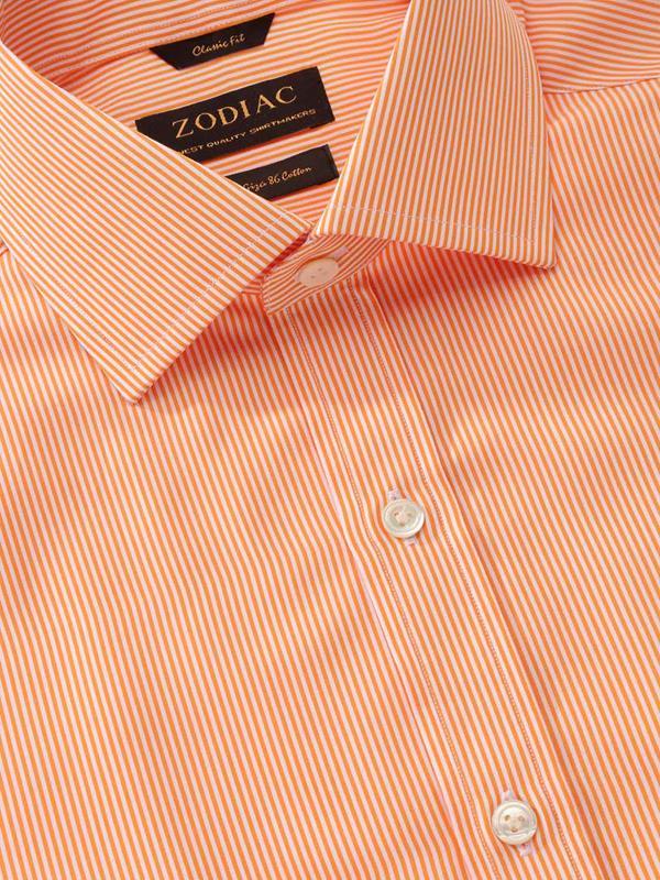 Vivace Orange Striped Full Sleeve Single Cuff Classic Fit Semi Formal Silk Touch Egyptian Giza Cotton Shirt