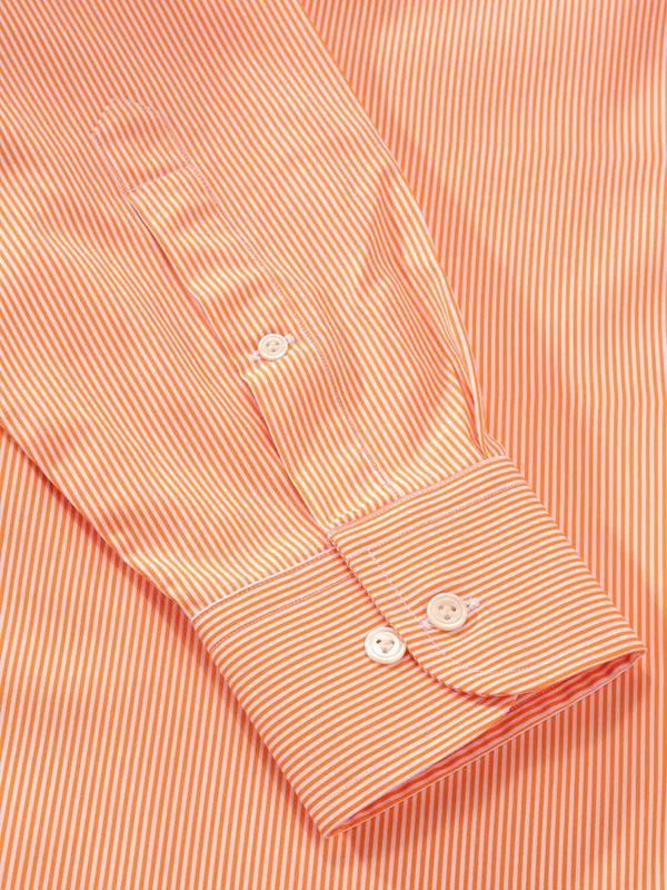 Vivace Orange Striped Full Sleeve Single Cuff Classic Fit Semi Formal Silk Touch Egyptian Giza Cotton Shirt