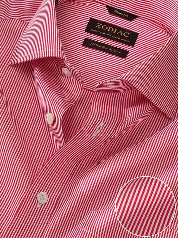 Vivace Red Striped Full Sleeve Single Cuff Classic Fit Semi Formal Silk Touch Egyptian Giza Cotton Shirt